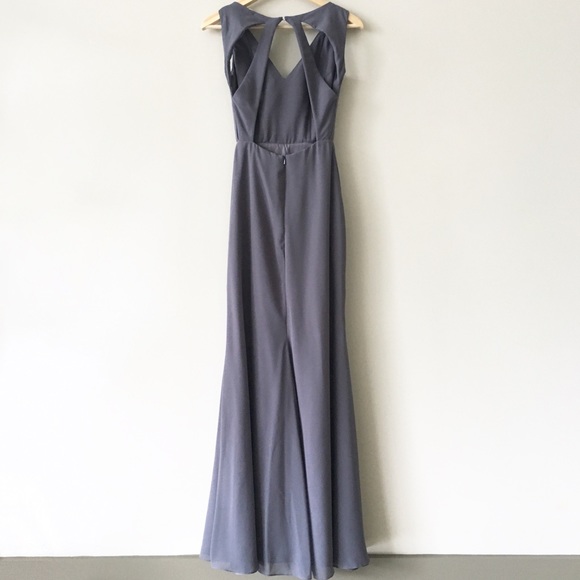 Hayley Paige GREY Cut-out-back Long Formal Dress - Picture 6 of 8